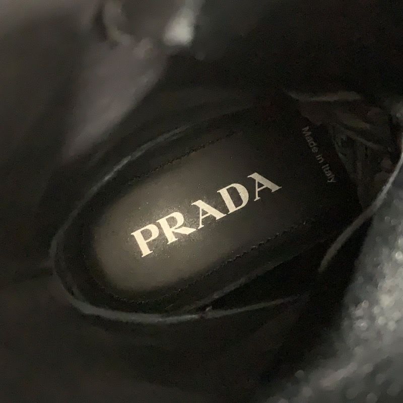 Prada Boots Short Middle Shoes Lace Up Leather Fabric Black — view 7