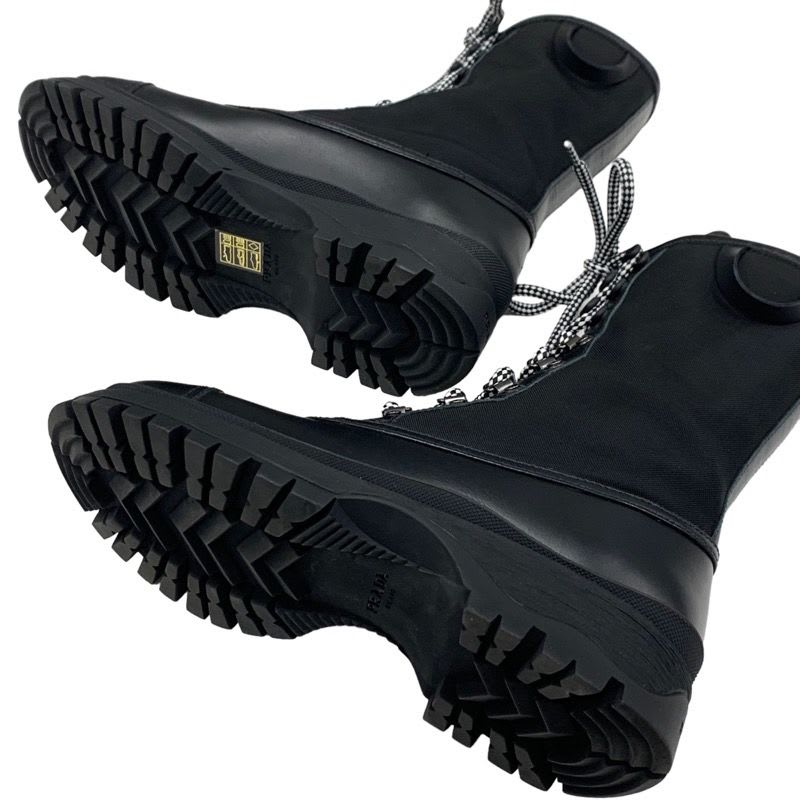 Prada Boots Short Middle Shoes Lace Up Leather Fabric Black — view 6