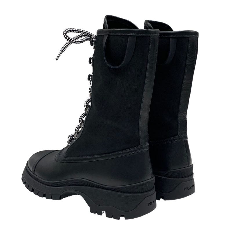 Prada Boots Short Middle Shoes Lace Up Leather Fabric Black — view 4