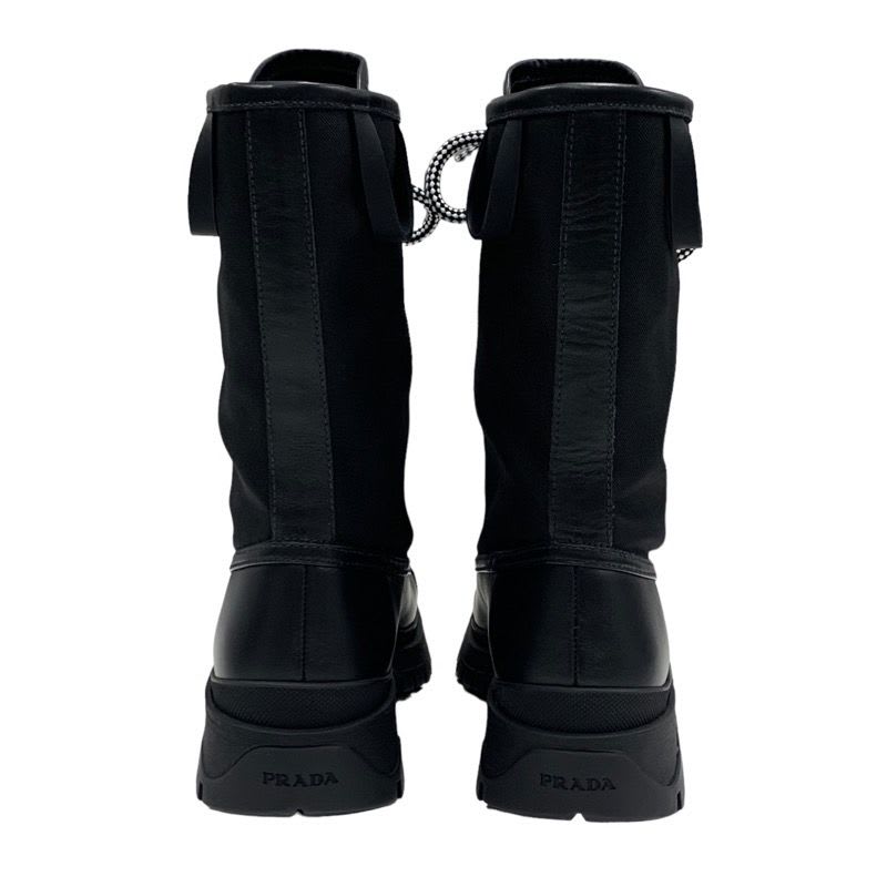 Prada Boots Short Middle Shoes Lace Up Leather Fabric Black — view 5
