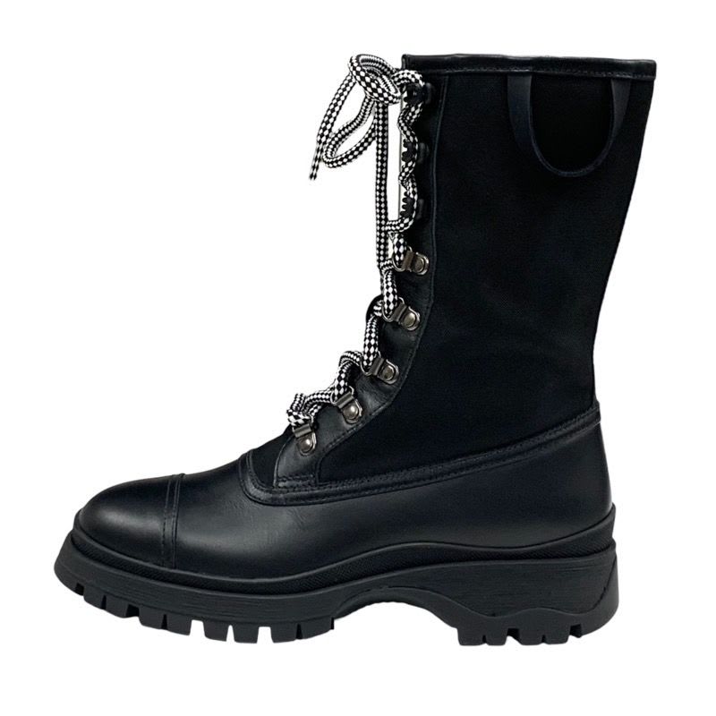 Prada Boots Short Middle Shoes Lace Up Leather Fabric Black — view 3