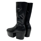Prada Boots Long Middle Shoes Logo Platform Leather Black — view 4