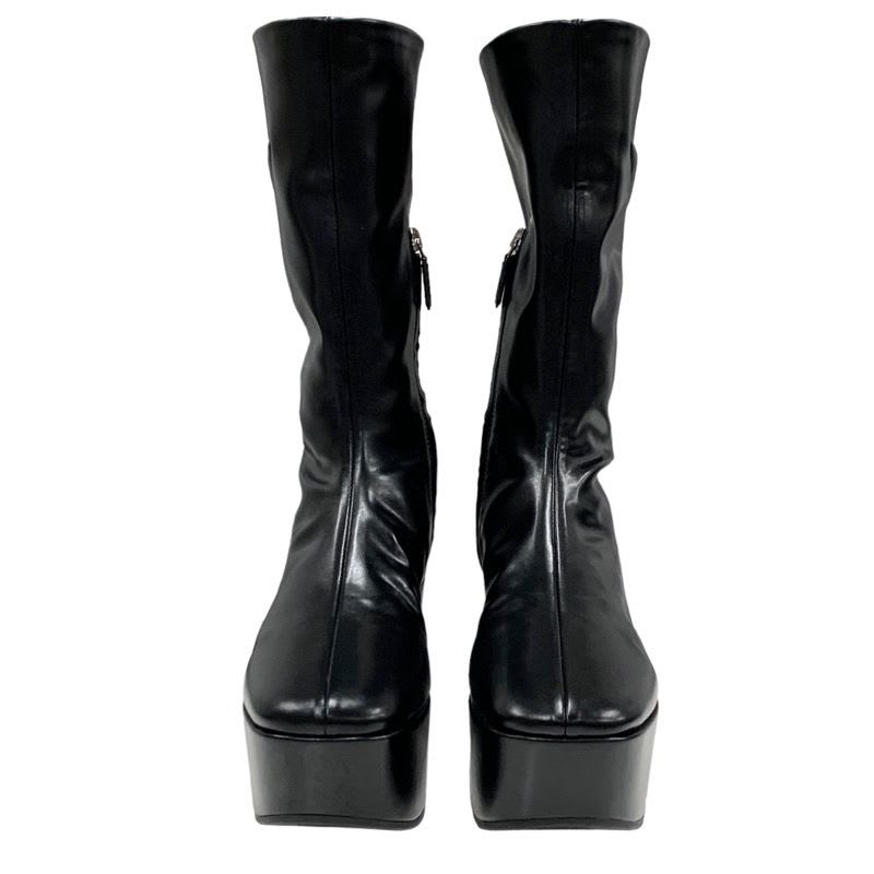 Prada Boots Long Middle Shoes Logo Platform Leather Black — view 2