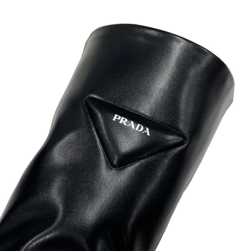 Prada Boots Long Middle Shoes Logo Platform Leather Black — view 9