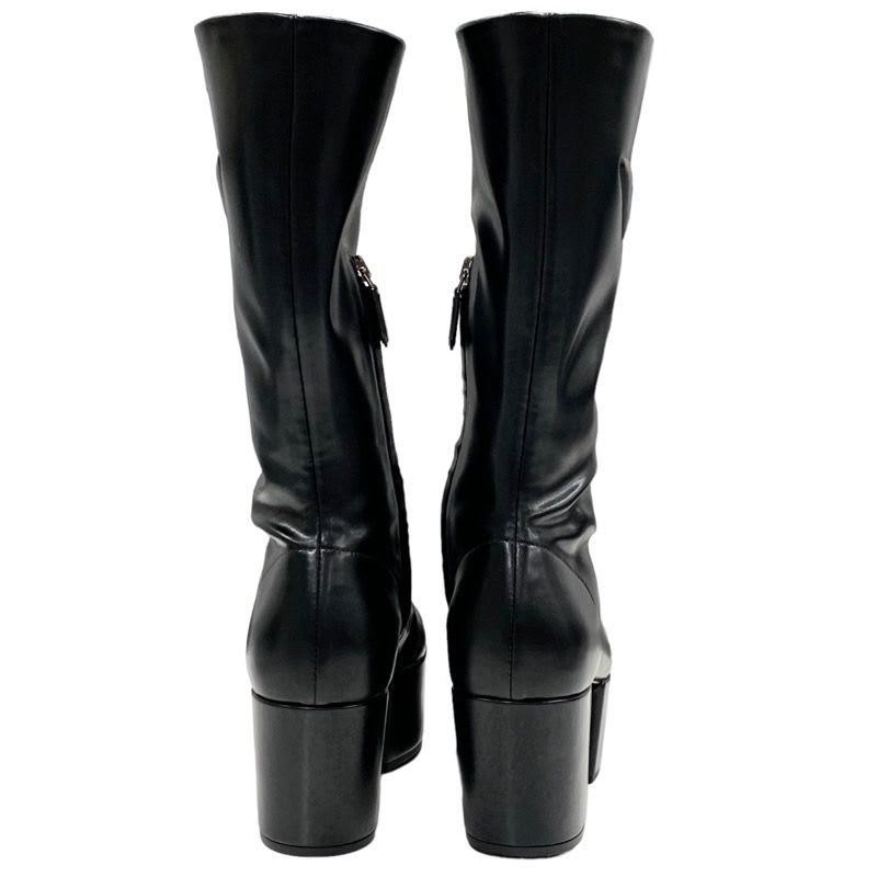 Prada Boots Long Middle Shoes Logo Platform Leather Black — view 5