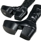 Prada Boots Long Middle Shoes Logo Platform Leather Black — view 6