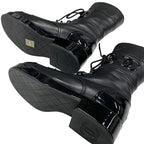 Chanel Boots Short Shoes Coco Mark Lace Up Lambskin Patent Black — view 6