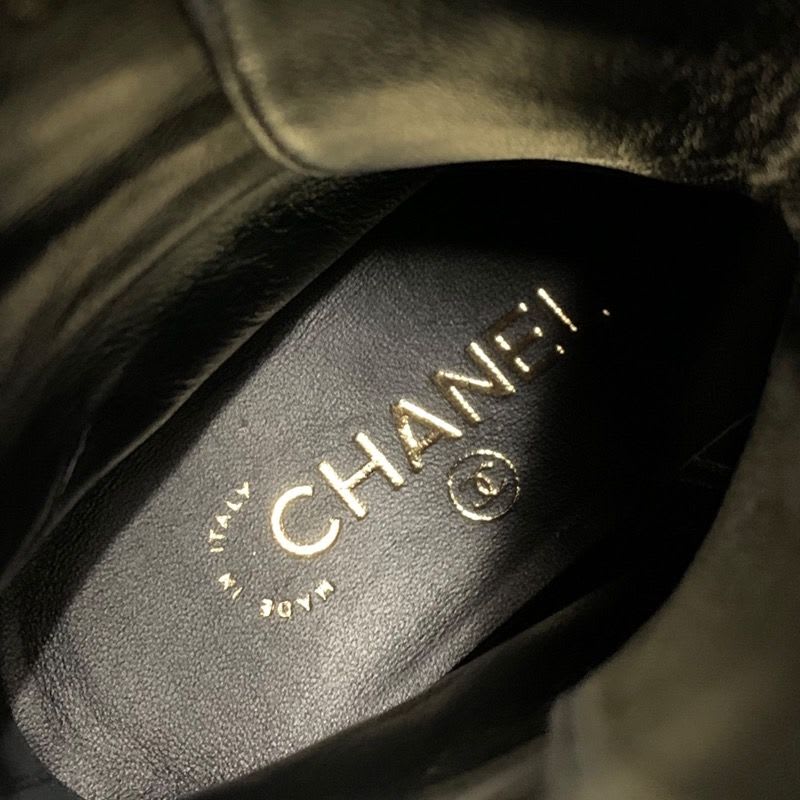 Chanel Boots Short Shoes Coco Mark Lace Up Lambskin Patent Black — view 7