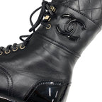 Chanel Boots Short Shoes Coco Mark Lace Up Lambskin Patent Black — view 9