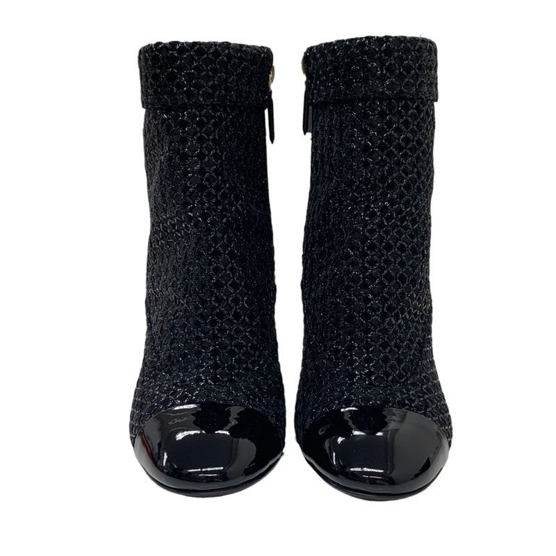 Chanel Boots Short Shoes Fabric Patent Black Coco Mark Pearl — view 2
