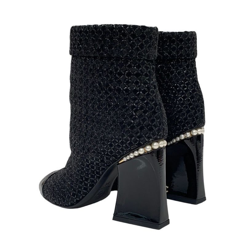 Chanel Boots Short Shoes Fabric Patent Black Coco Mark Pearl — view 4