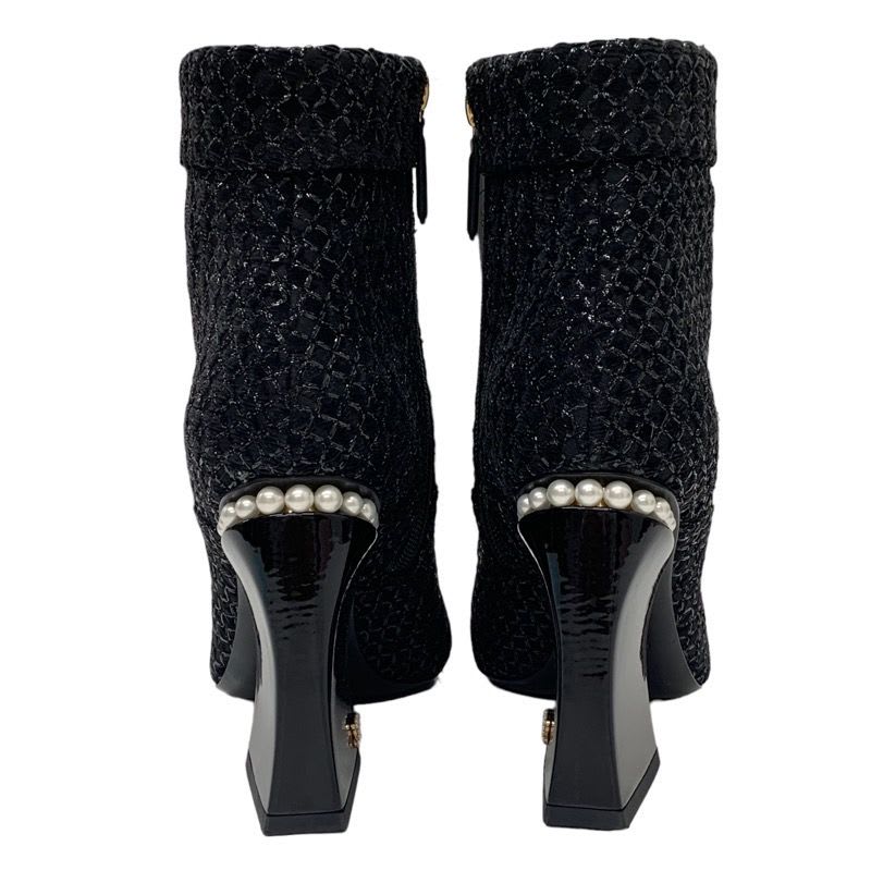 Chanel Boots Short Shoes Fabric Patent Black Coco Mark Pearl — view 5