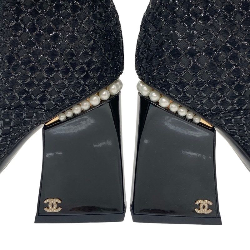 Chanel Boots Short Shoes Fabric Patent Black Coco Mark Pearl — view 9