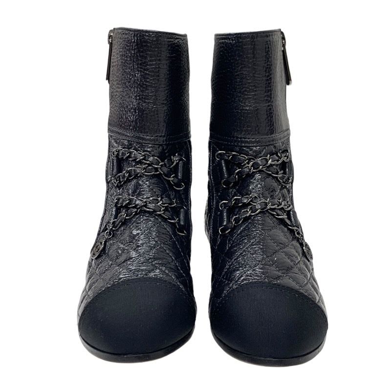 Chanel Boots Short Shoes Leather Black Coco Mark Chain Quilted — view 2
