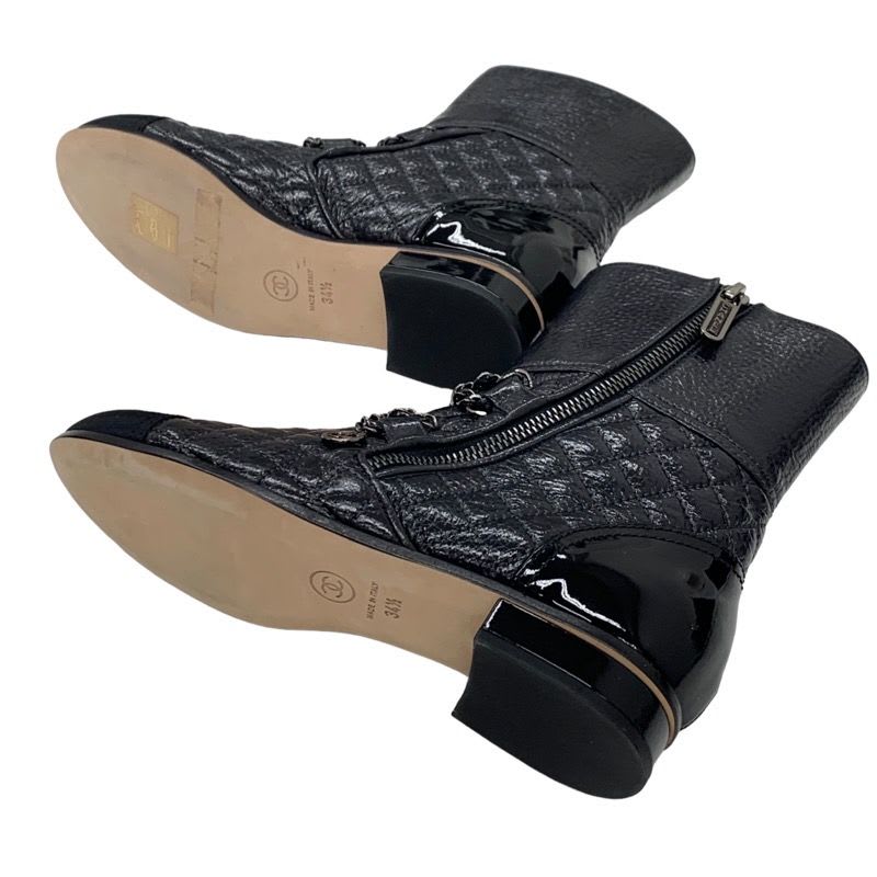 Chanel Boots Short Shoes Leather Black Coco Mark Chain Quilted — view 6