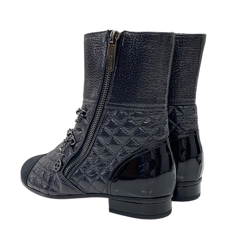 Chanel Boots Short Shoes Leather Black Coco Mark Chain Quilted — view 4