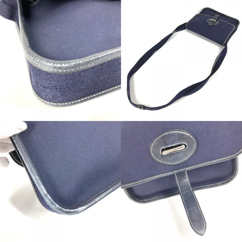 Hermes Shoulder Bag Buenaventura PM Leather Canvas Navy