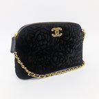 Chanel 25 A Camellia Clutch Shoulder Bag CC Logo Velvet Gold Hardware — view 8