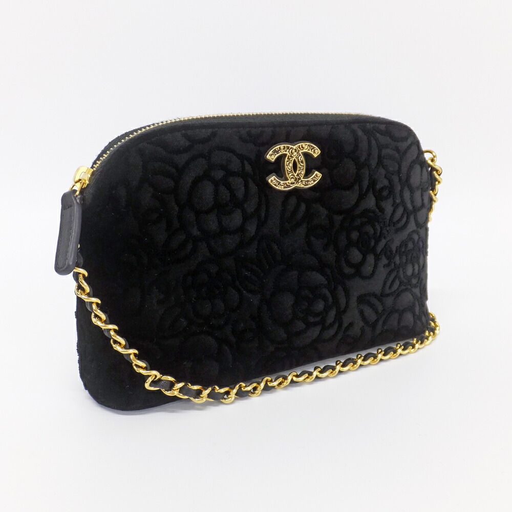 Chanel 25 A Camellia Clutch Shoulder Bag CC Logo Velvet Gold Hardware — view 8