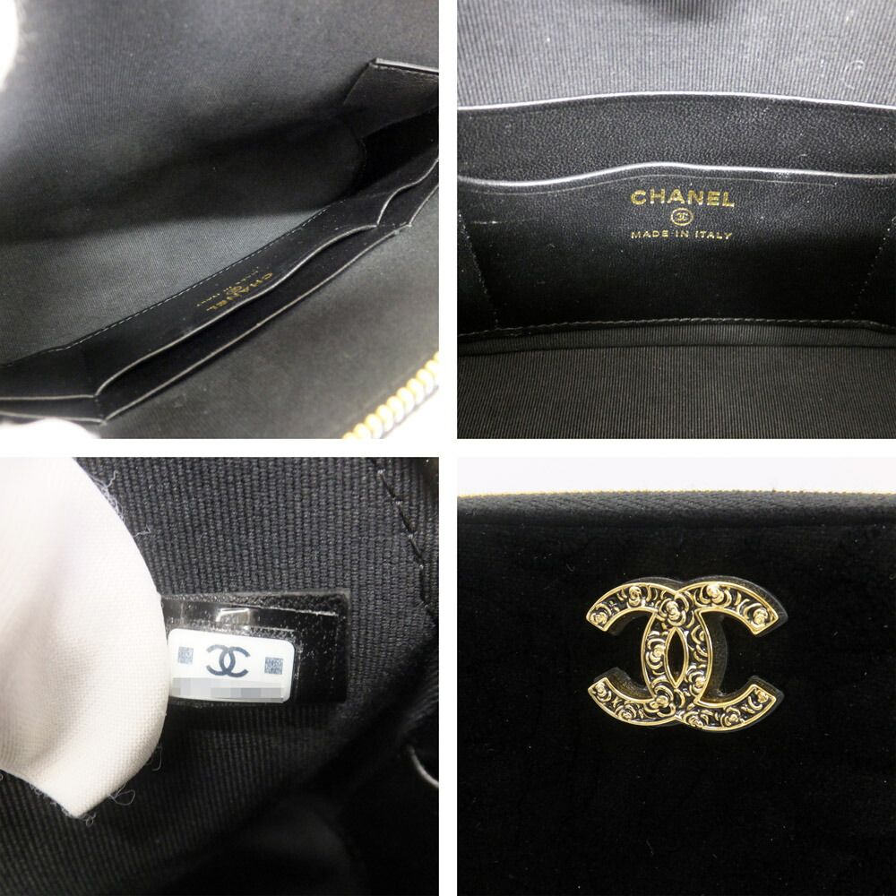 Chanel 25 A Camellia Clutch Shoulder Bag CC Logo Velvet Gold Hardware — view 6