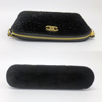 Chanel 25 A Camellia Clutch Shoulder Bag CC Logo Velvet Gold Hardware — view 2