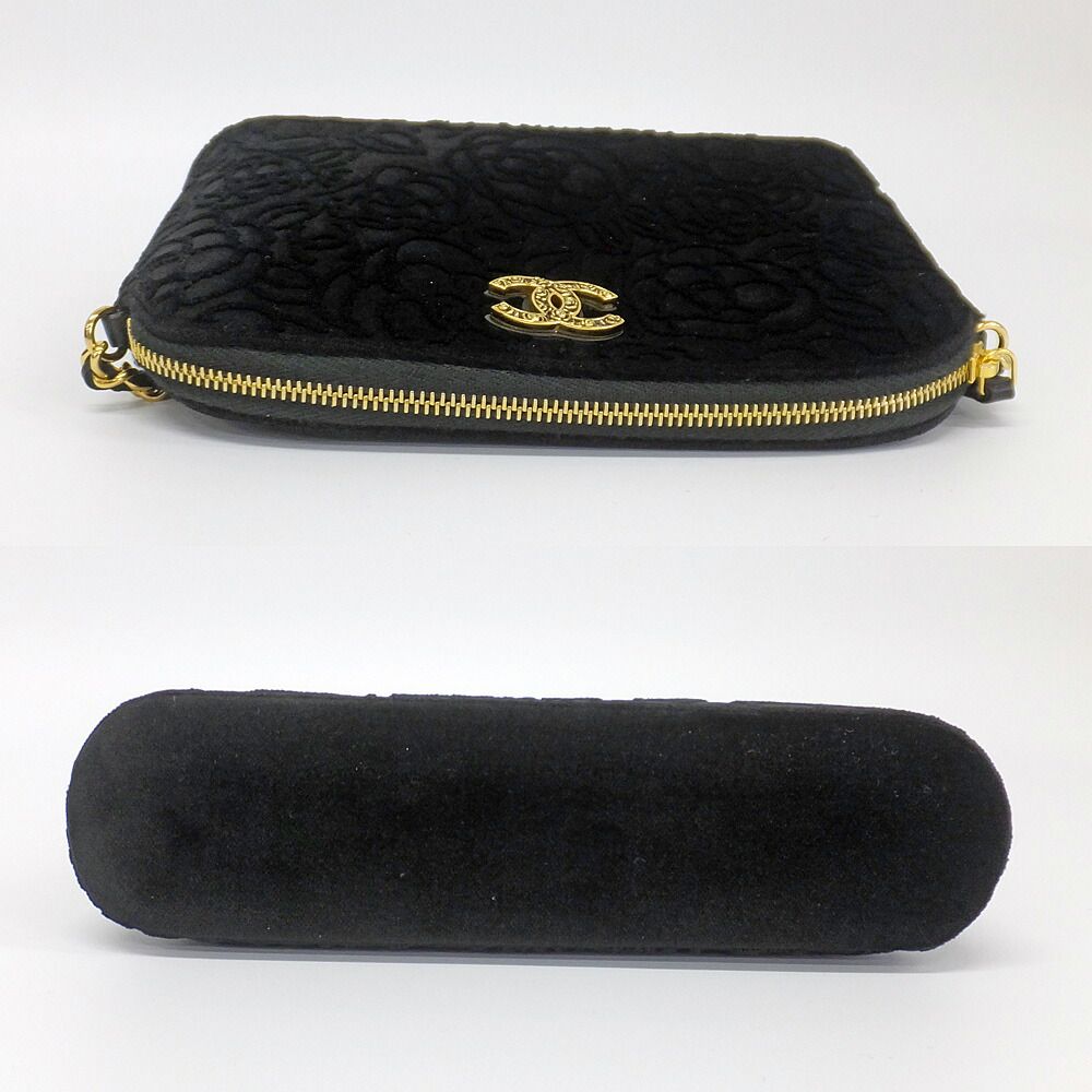Chanel 25 A Camellia Clutch Shoulder Bag CC Logo Velvet Gold Hardware — view 2