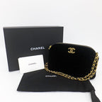 Chanel 25 A Camellia Clutch Shoulder Bag CC Logo Velvet Gold Hardware — view 9
