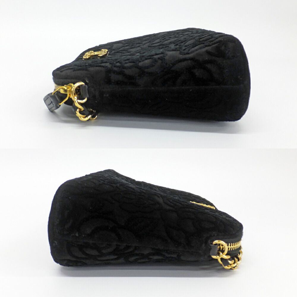 Chanel 25 A Camellia Clutch Shoulder Bag CC Logo Velvet Gold Hardware — view 3