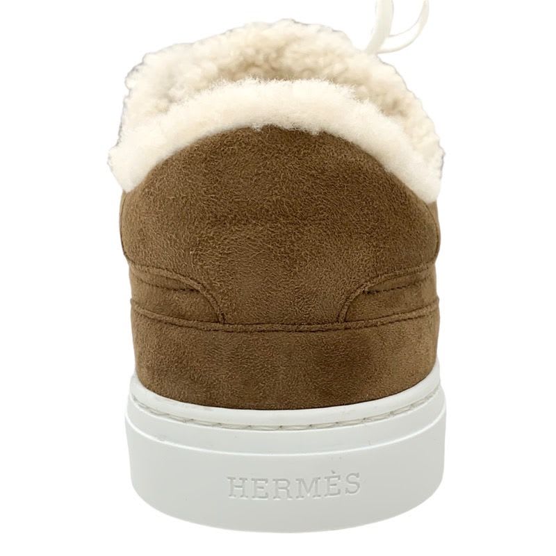 Hermes Day Sneakers Shoes Suede Shearling Brown Kelly Buckle — view 9