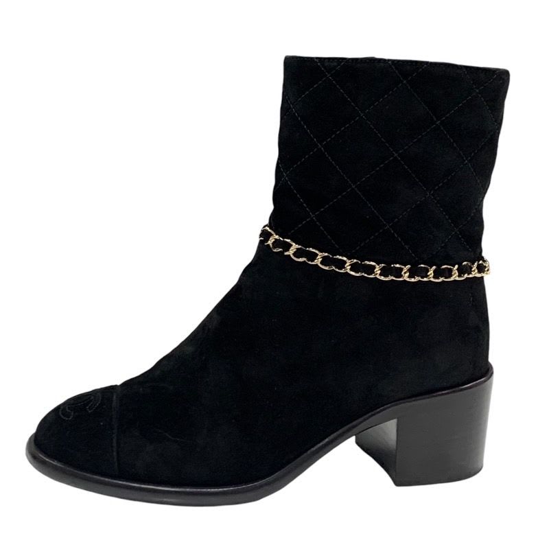 Chanel Boots Short Shoes Chain Coco Mark Suede Black — view 3