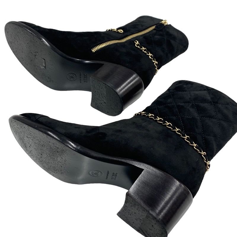 Chanel Boots Short Shoes Chain Coco Mark Suede Black — view 6