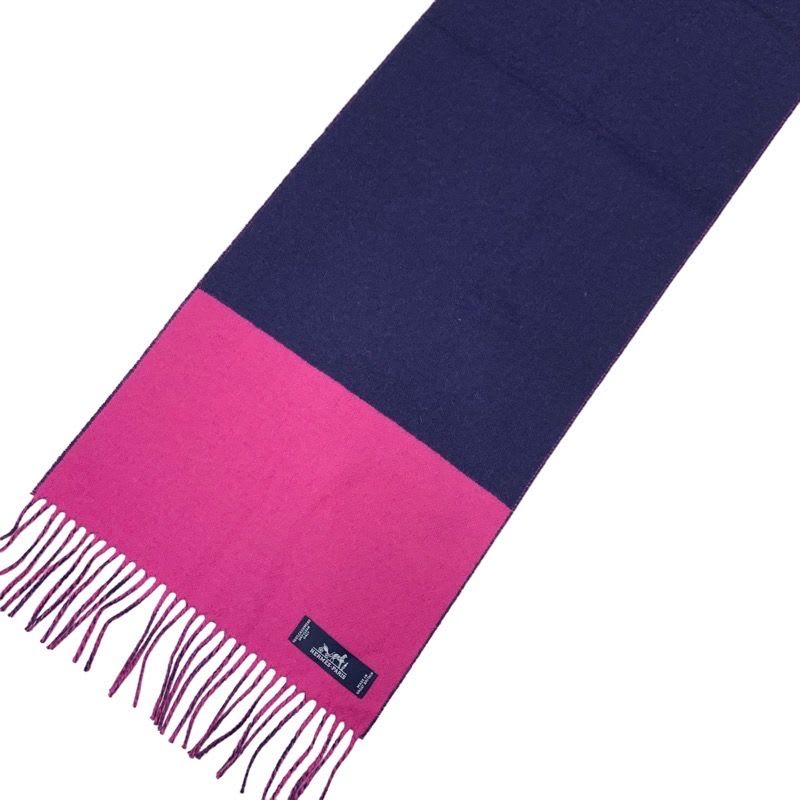 Hermes Muffler Shawl Cashmere Purple Navy Scarf — view 3
