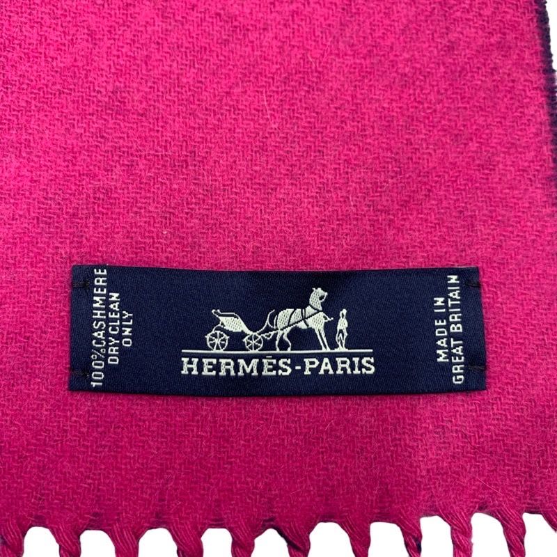 Hermes Muffler Shawl Cashmere Purple Navy Scarf — view 5