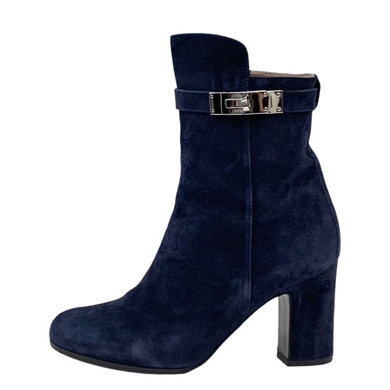 Hermes Boots Short Kelly Hardware Suede Navy — view 3