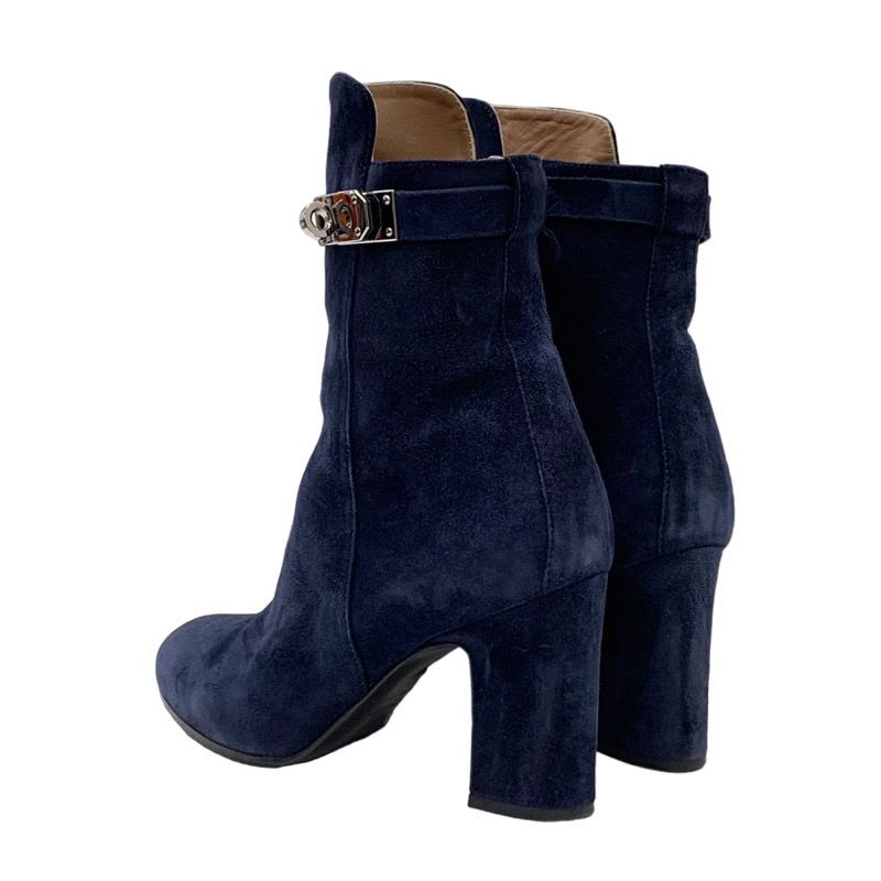 Hermes Boots Short Kelly Hardware Suede Navy — view 4