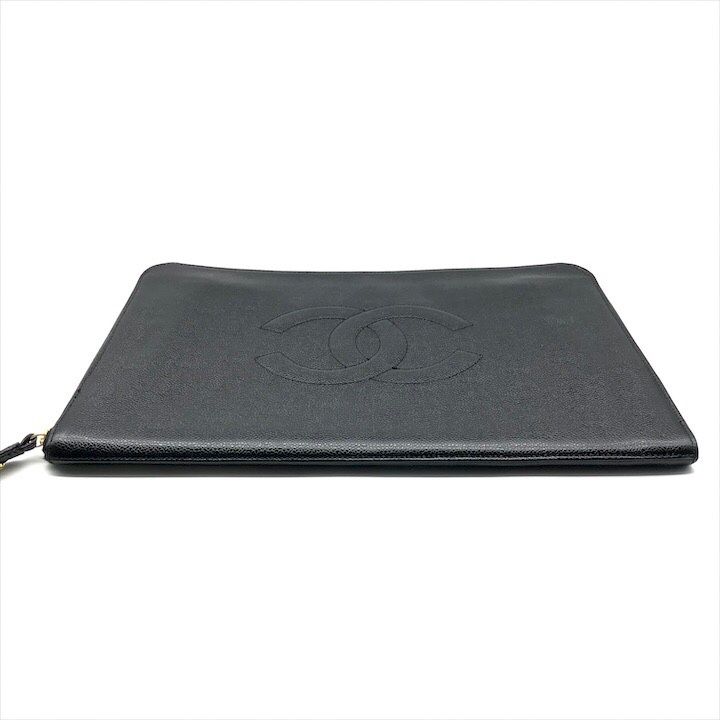 Chanel Big CC Logo Caviar Leather Black Clutch — view 3