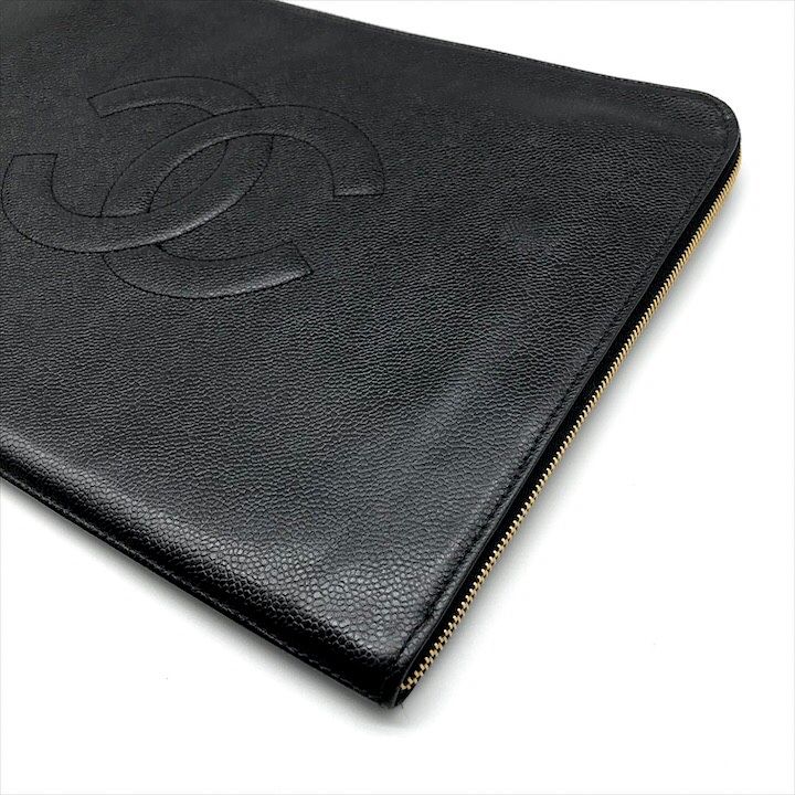 Chanel Big CC Logo Caviar Leather Black Clutch — view 4