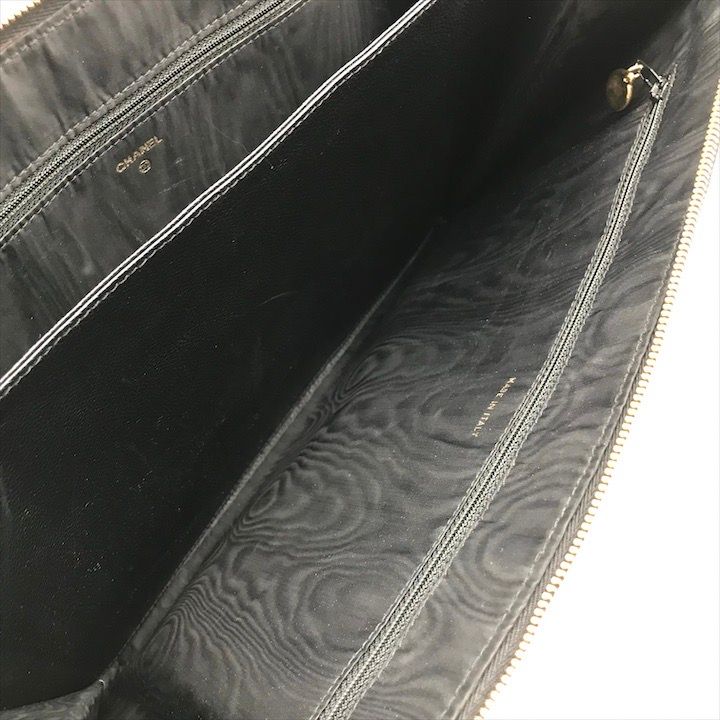 Chanel Big CC Logo Caviar Leather Black Clutch — view 8