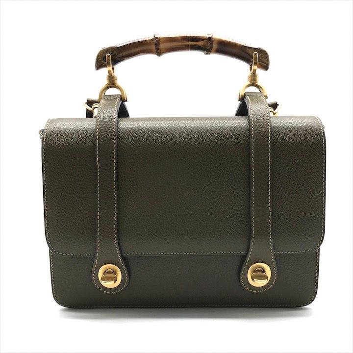 Gucci Geki Bamboo Double Face 2-Way Bag Crossbody Khaki Leather — view 2