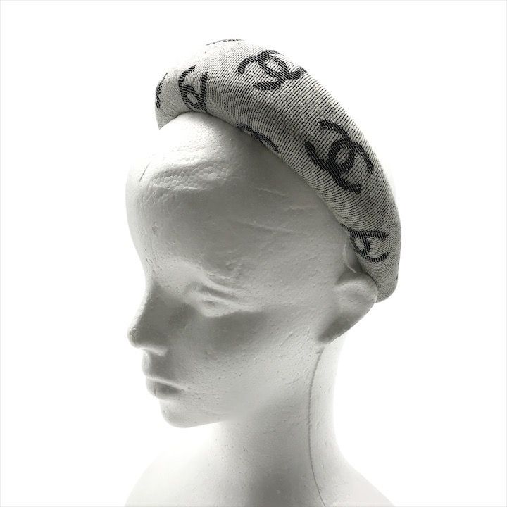 Chanel CC Logo Denim Headband Hair Gray All Over Pattern — view 9