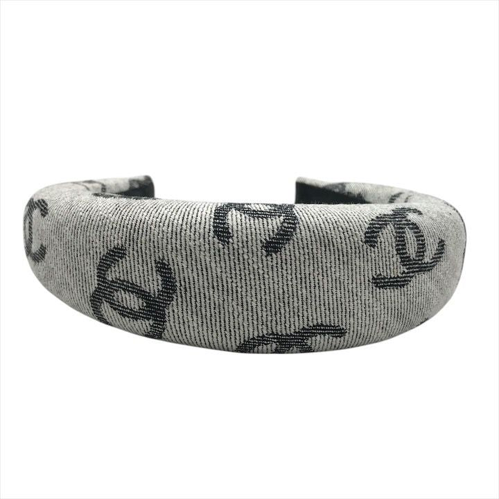 Chanel CC Logo Denim Headband Hair Gray All Over Pattern — view 4