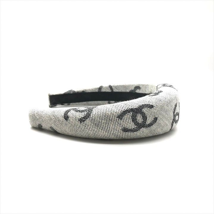 Chanel CC Logo Denim Headband Hair Gray All Over Pattern — view 7
