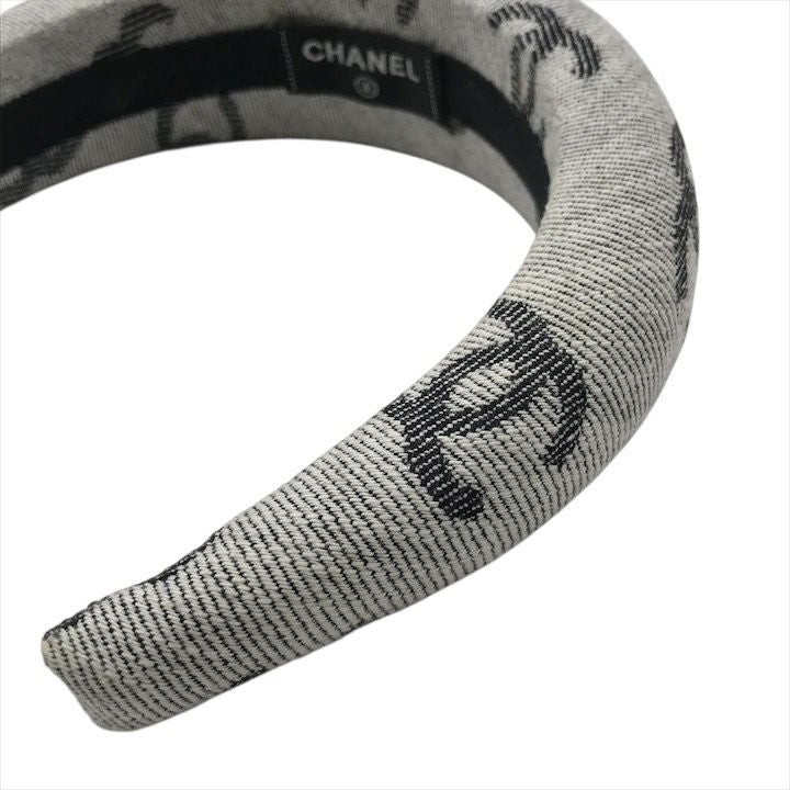 Chanel CC Logo Denim Headband Hair Gray All Over Pattern — view 5