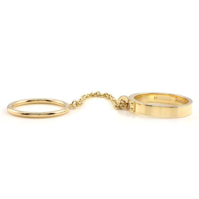 Hermes Ring Kelly TPM Double 2 two Finger Chain 18K Yellow Gold No 12 52 — view 3