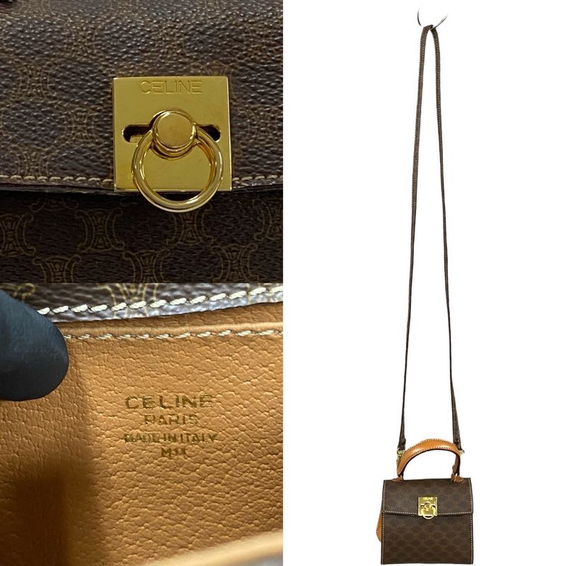 Celine Vintage Macadam Blason Ring Hardware Leather 2-Way Mini Handbag