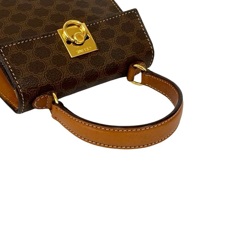 Celine Vintage Macadam Pattern Logo Ring Hardware Leather 2-Way Mini Handbag