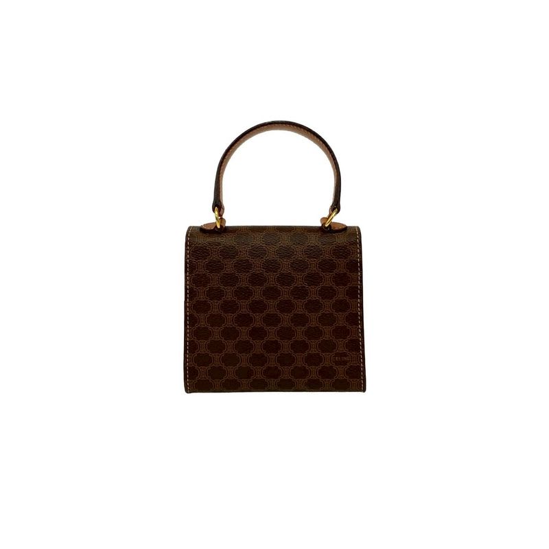 Celine Vintage Macadam Pattern Logo Ring Hardware Leather 2-Way Mini Handbag
