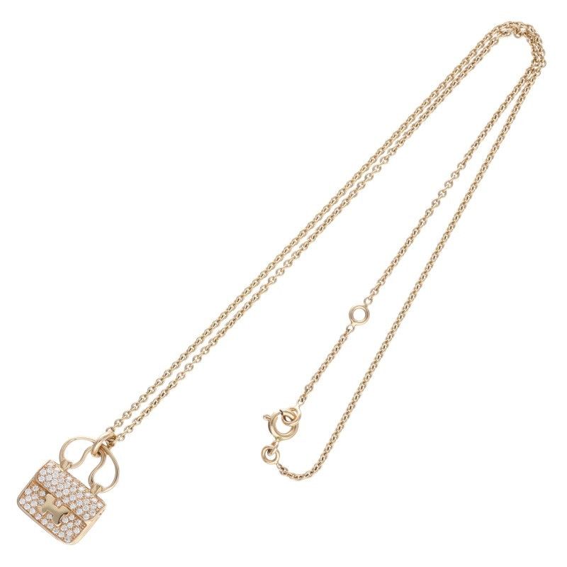 Hermes Amulet Constance 18K Pink Gold Diamond Bag Motif Necklace — view 3