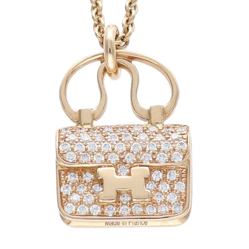 Hermes Amulet Constance 18K Pink Gold Diamond Bag Motif Necklace — view 4