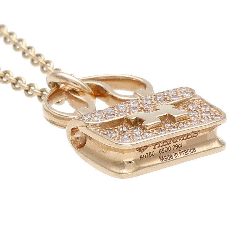 Hermes Amulet Constance 18K Pink Gold Diamond Bag Motif Necklace — view 5